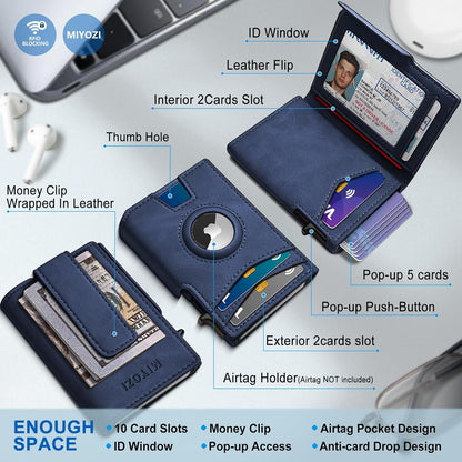 miyozi Airtag Wallet for Men,with Money Clip 10 Cards Metal Case Smart Slim Pop Up Credit Card Holder Flip with Magnetic Closure RFID Blocking wallet with Gift Box