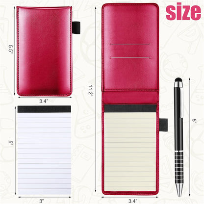 Outus 10 Pcs Mini Pocket Notepad Holder Set Included Small Leather Pocket Notebook Holder with 50 Lined Sheets, Metal Pen, 8 Pcs 3 x 5 Inch Memo Book Refills, 30 Lined Paper Per Note Pad (Black)