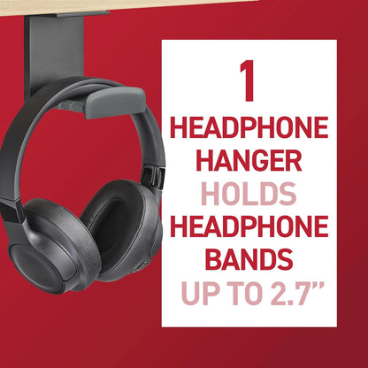 Command Headphone Hanger, 1 Holder and 4 Strips, Holds a 2.7" Wide Band, White, Great for Damage-Free Electronics Organization for Wired or Wireless Headphones