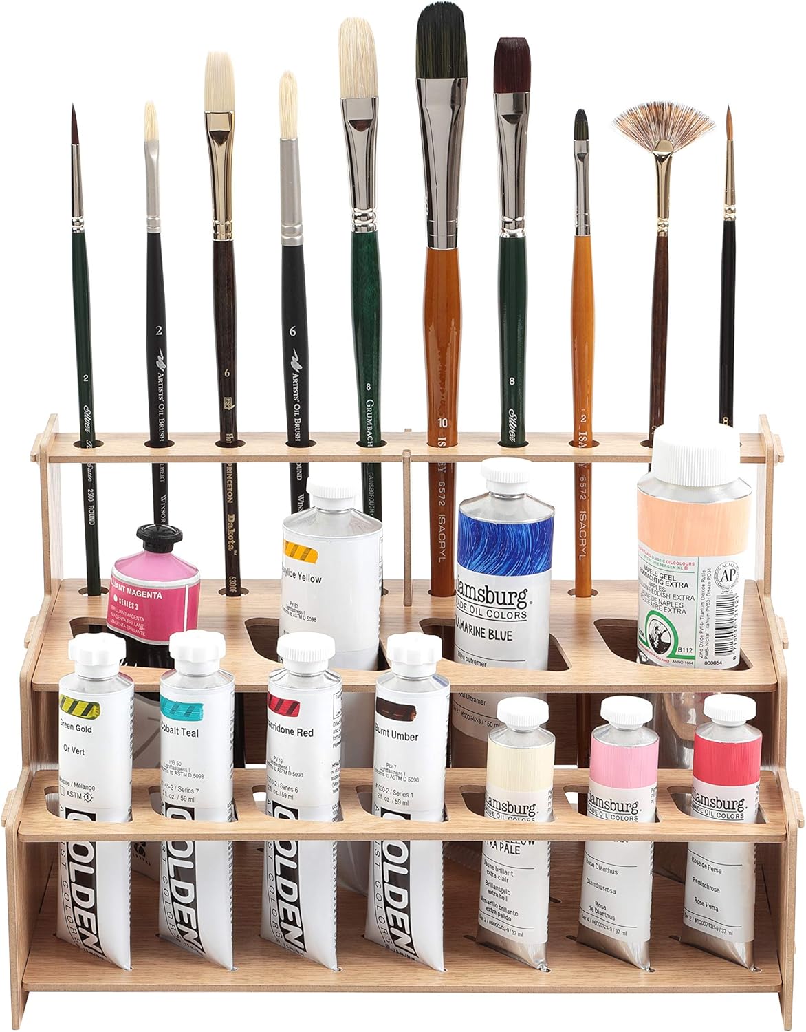 HG Art Concepts Mezzo Artist Drawing Rack - Wood Grain Laminate Multi Layer Desk Stand Professional Storage Display Organizer for Pens, Pencils, Drafting and all other Drawing Tools