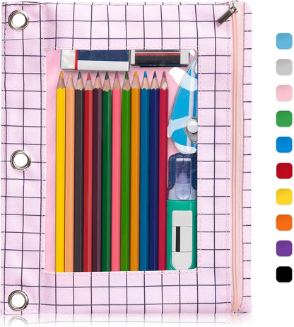 Forvencer Pencil Pouch for 3 Ring Binder, Large Pencil Case Pouch with 3 Reinforced Grommets, Pen Bag, Clear Window Pencil Case, Binder Accessories, Black