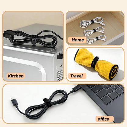 360° Rotatable Cord Organizer Set: 10 Pack Cable Holders & Silicone Cable Straps, Adhesive Wire Fixer for Desk Phone Charger, Nightstand Cable Management for Home Travel Office Accessories Black