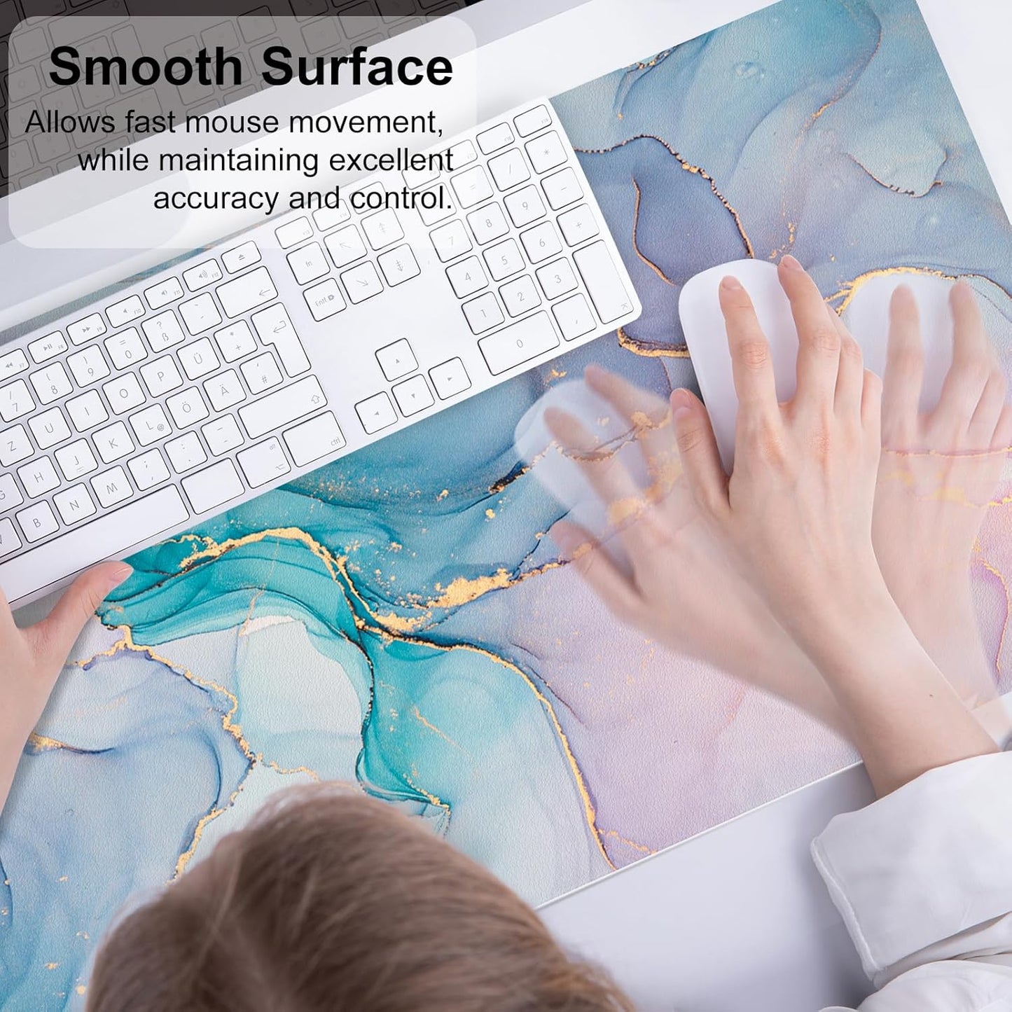 QIYI Large Mouse Pad, Cute Pink Desk Mat for Desktop, Women Girls PU Leather Desk Pad Waterproof Gaming Mousepad, Rose Gold Marble Computer Protector Writing Pad for School Office Home 31.5" x 15.7"