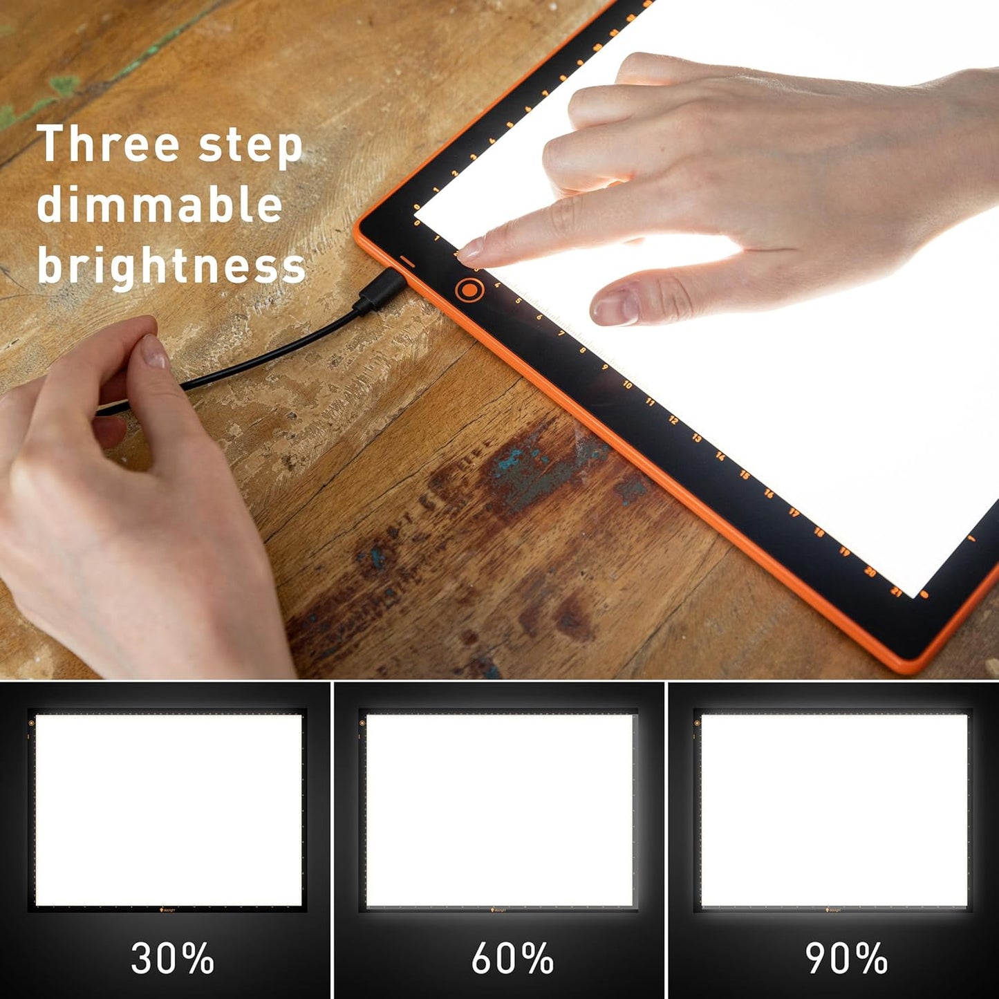 Daylight Wafer 3 Light Pad (A2+) Dimmable with Memory Function, Perfect for Tracing, Sketching, Scrapbooking and Other Craft Projects,18X23.5 inches, Black