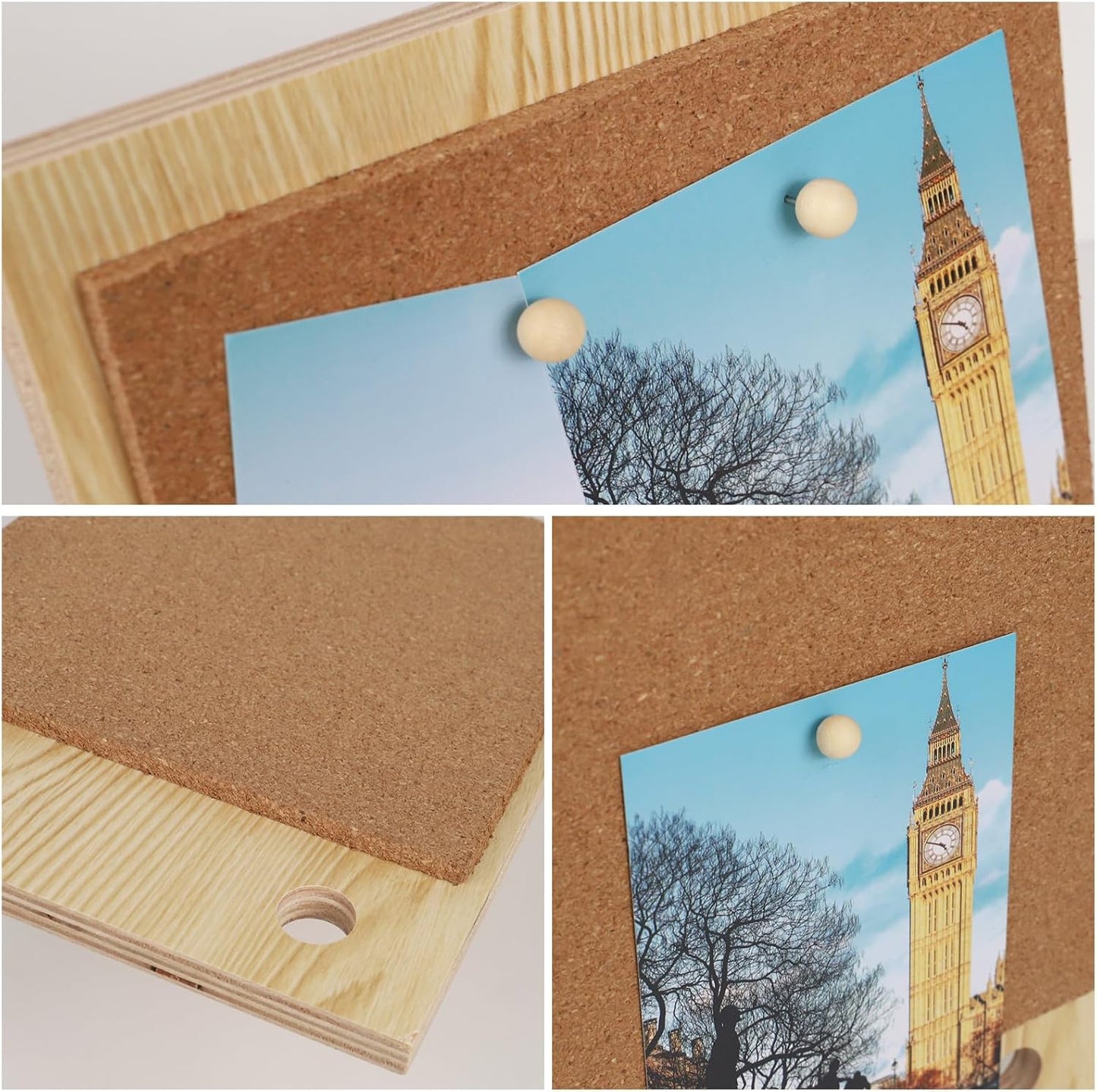9.5x7.5inch Pin Board Cork Board, Bulletin Board Message Board with 10 PCS Wood Push Pins, Desktop Cork Display Stands for Home School Office Décor