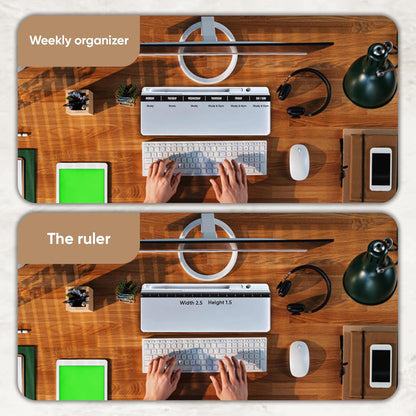 Desktop whiteboard - Glass Desk Dry Erase board with storage- Desk buddy memo board for computer monitor- EXTRA STICKERS Weekly Organizer and Ruler- work from home and office
