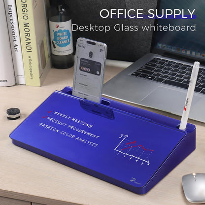 TOWON Small Compact Glass Desktop Whiteboard with Storage – 12 x 7 in Dry Erase Board for Desk, Home Office, School | Includes 5 Markers, Eraser & Holder | Space-Saving Organizer, Aesthetic Rose Gold