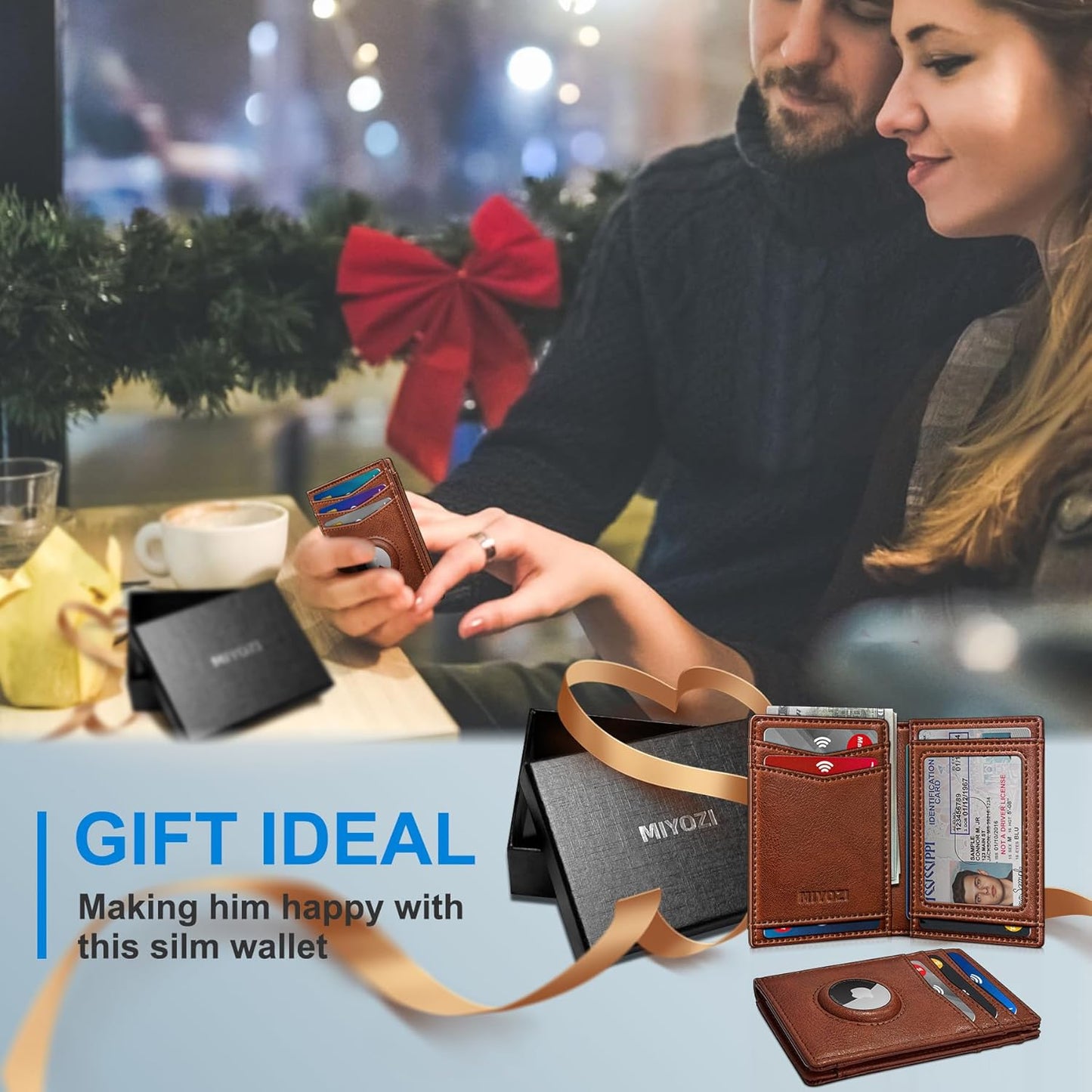 miyozi Airtag Slim Leather Wallet for Men - 12-Card Capacity, Magnetic Closure, Money Clip & Simplified Bill Compartment, RFID Blocking (4.3" x 3.0") | Gift Boxed
