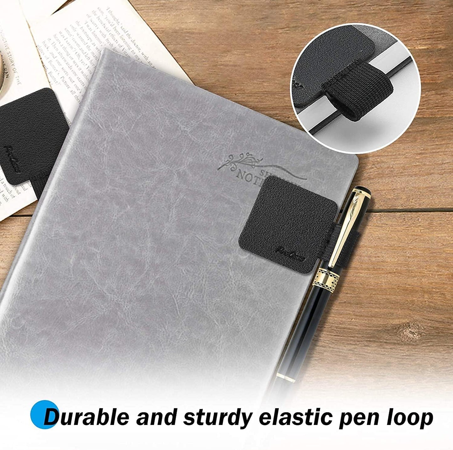 ProCase (5 Pack) Pen Loop Holder for Notebooks Journals Planners Tablet Case, Self Adhesive Leather Pencil Holder with Elastic Loop for Pens, Apple Pencil, Stylus Pen -Black