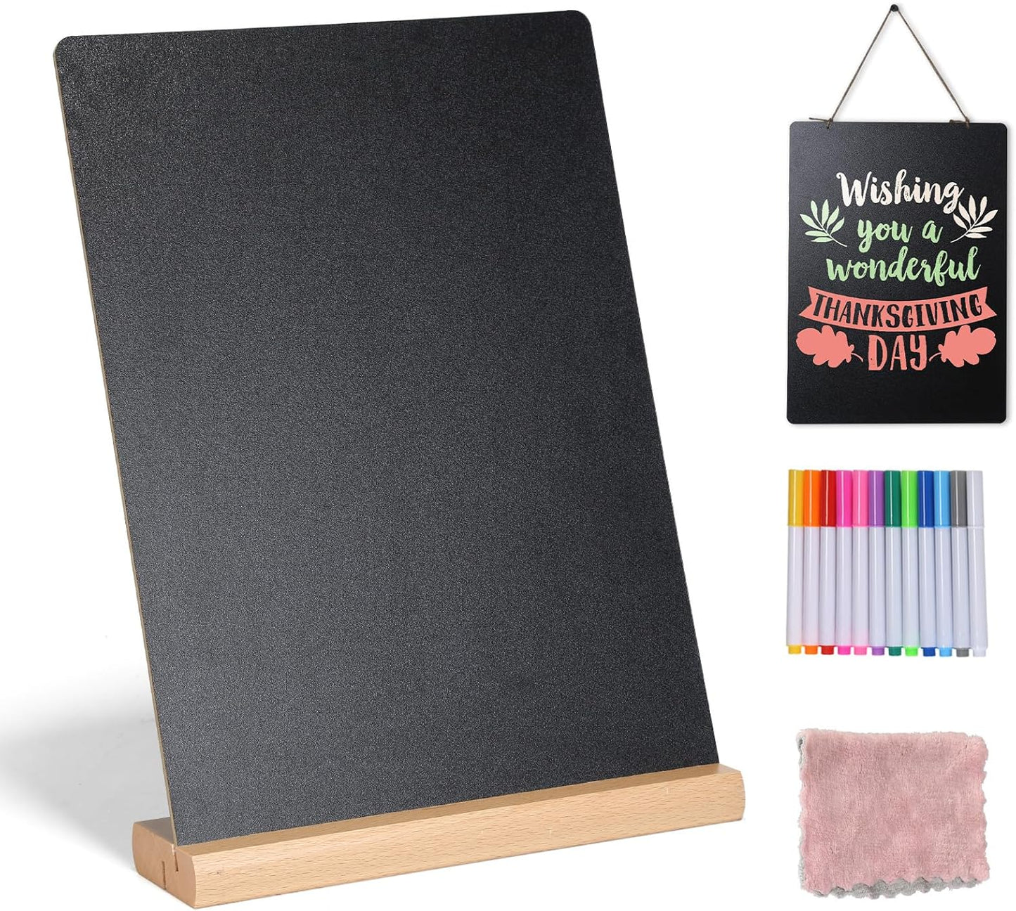 11.7x16.5 Inch Tabletop Chalkboard with Wood Base, Menu Chalkboard Stand, Message Board, Bar and Special Event Decorations, Hanging Double-Sided Chalkboards Sign for DIY Home Decoration-Walnut