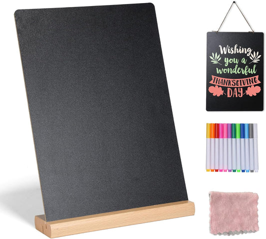 11.7x16.5 Inch Tabletop Chalkboard with Wood Base, Menu Chalkboard Stand, Message Board, Bar and Special Event Decorations, Hanging Double-Sided Chalkboards Sign for DIY Home Decoration-Walnut