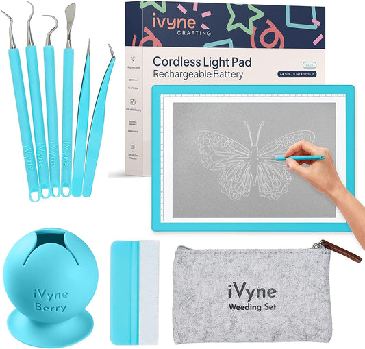 iVyne Complete Set Rechargeable A4 Light Pad, Weeding Tools for Vinyl, Scrap Collector for Cricut and Silhouette Machines for Every Tracing, Drawing Projects (Green)