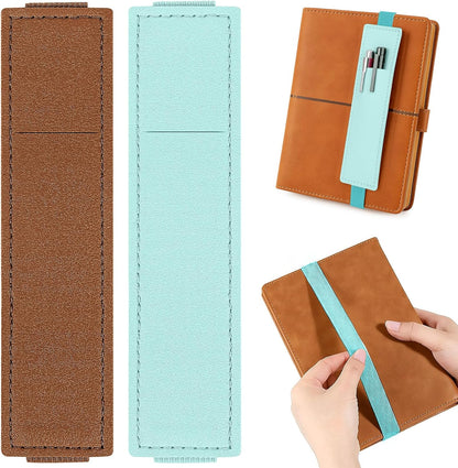 Tokusatsu 2 Pack Adjustable Elastic Pen Holder for Notebook, PU Leather Pencil Pouch with Stretchable Band, Fits Journals, Binders, Planners, Books, Portable Pen Sleeve Pouch, Off-White
