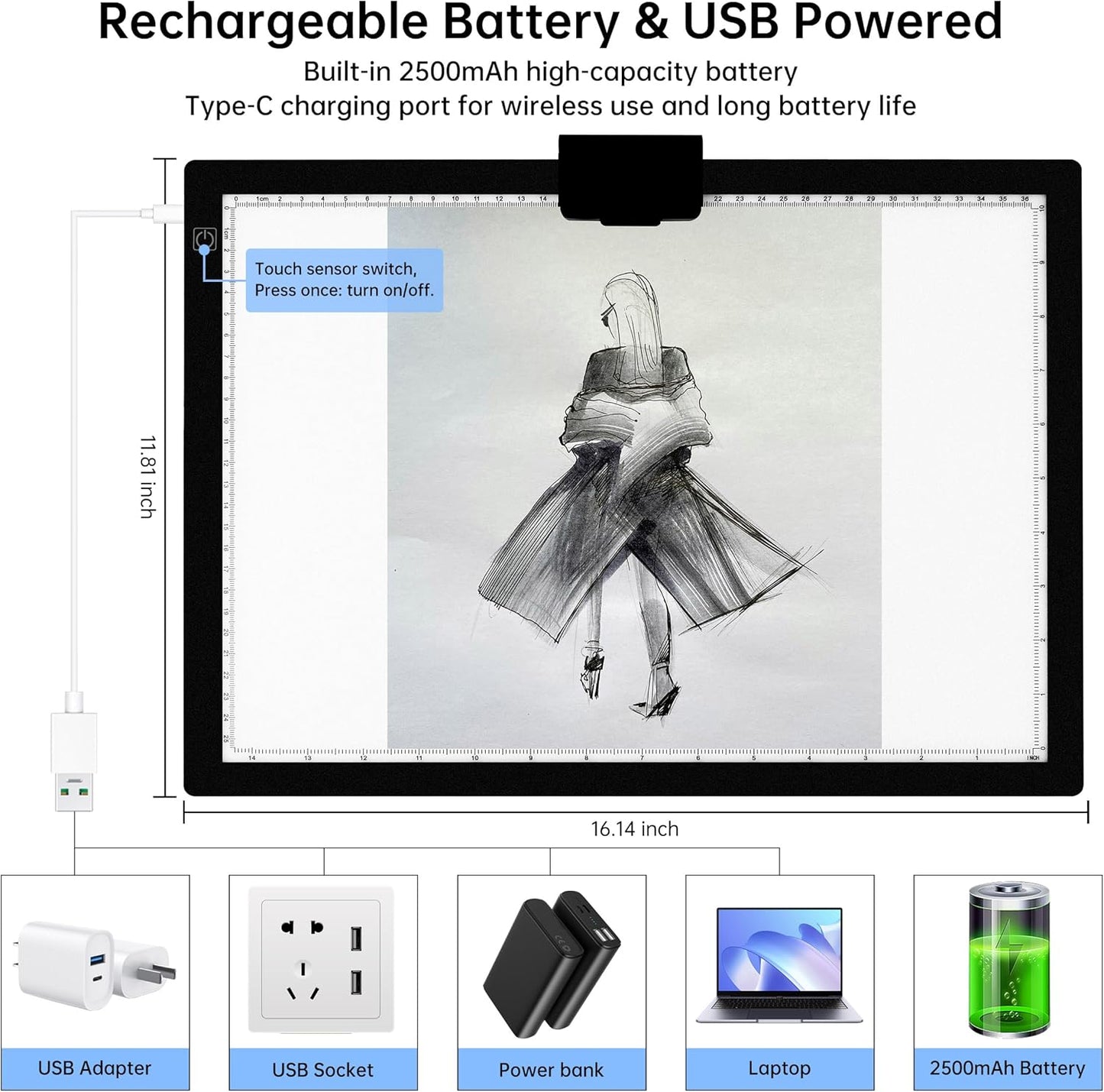 Mlife A3 Light Pad,Built in Battery Light Box,3 Colors Temperature,Stepless Brightness,Rechargeable LED Ultimate Light Board for Tracing, Diamond Art, Sketching