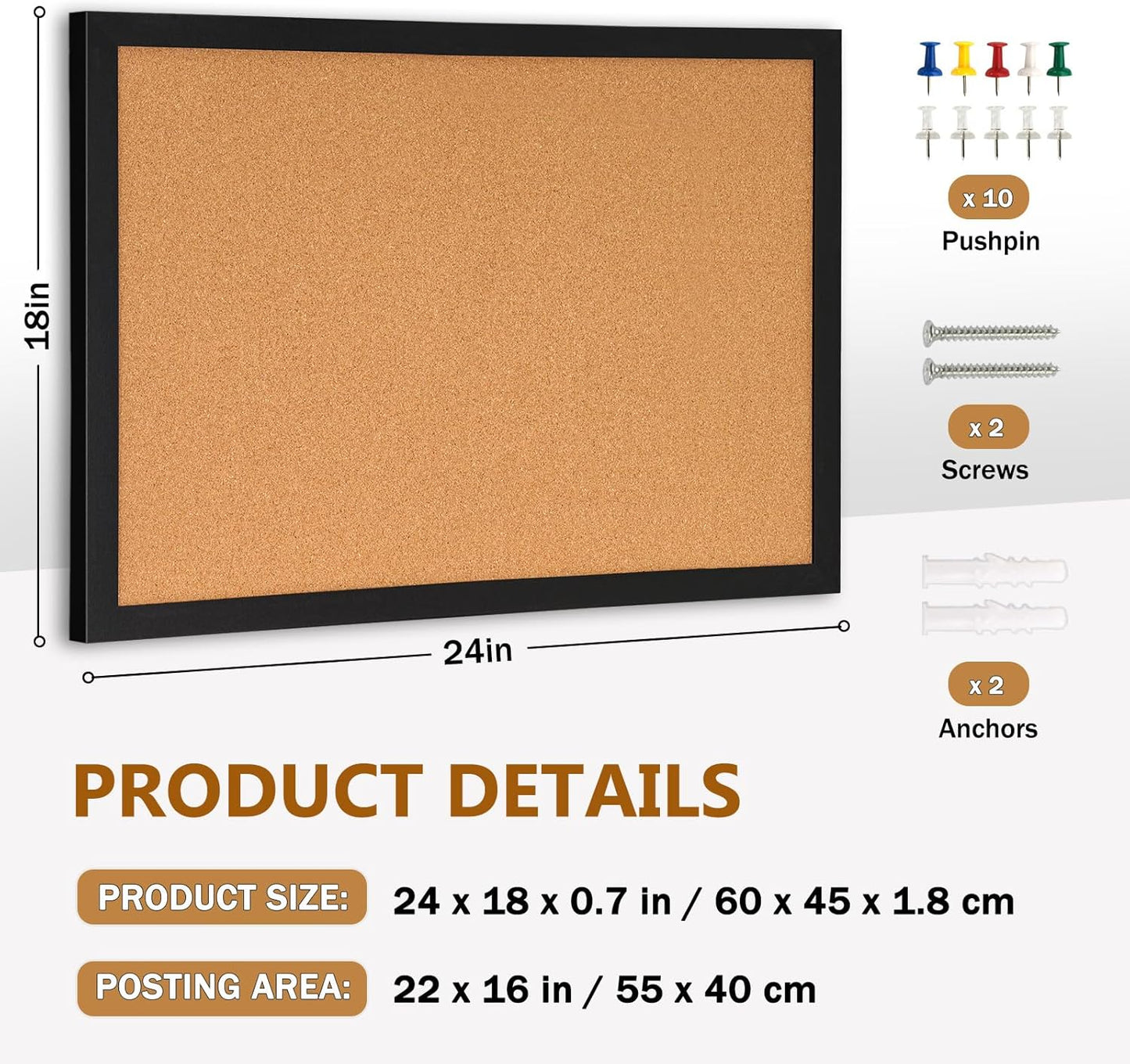 DOLLAR BOSS Bulletin Boards with Linen 1-Pack 16''X 12'' Double-Sided Cork Board for Walls Wood Framed Bulletin Boards, Small Pin Board for Home Kitchen Office Decorative Hanging 10 Pushpins