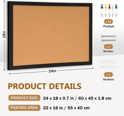 DOLLAR BOSS Bulletin Boards with Linen 1-Pack 16''X 12'' Double-Sided Cork Board for Walls Wood Framed Bulletin Boards, Small Pin Board for Home Kitchen Office Decorative Hanging 10 Pushpins
