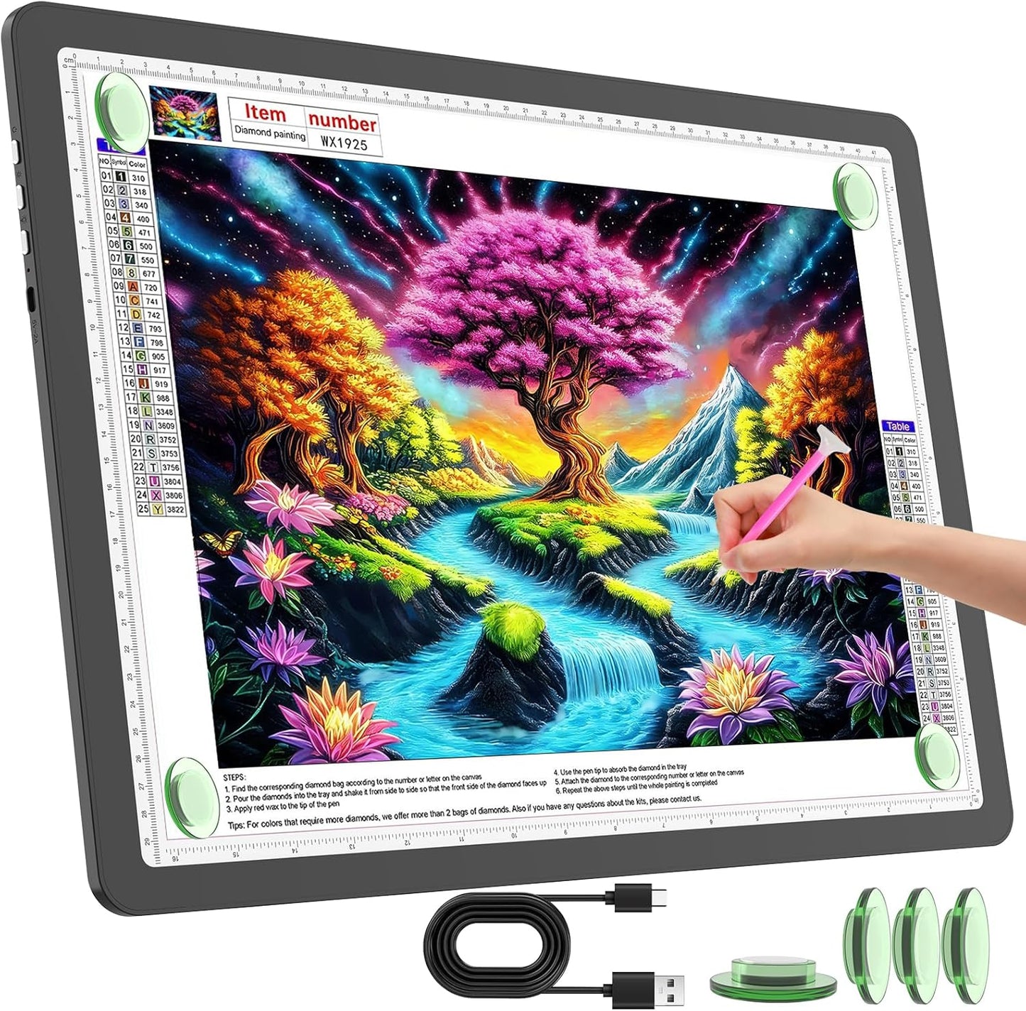TOHETO Rechargeable A2 Light Pad for Diamond Painting 25.2''x18.4'', Magnetic Diamond Art Light Board, Wireless Lightbox for Tracing and Drawing, Cordless LED Light Table for Sketching, Weeding Vinyl