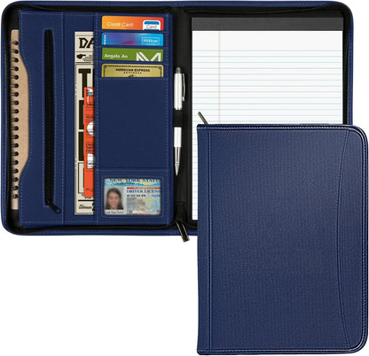 Zippered Portfolio Organizer/ A4 Refillable Lined Writing Notepad Folder Case/Fabric-Covered Padfolio Binder with Interior Storage Pocket for Men Women.Classic Black