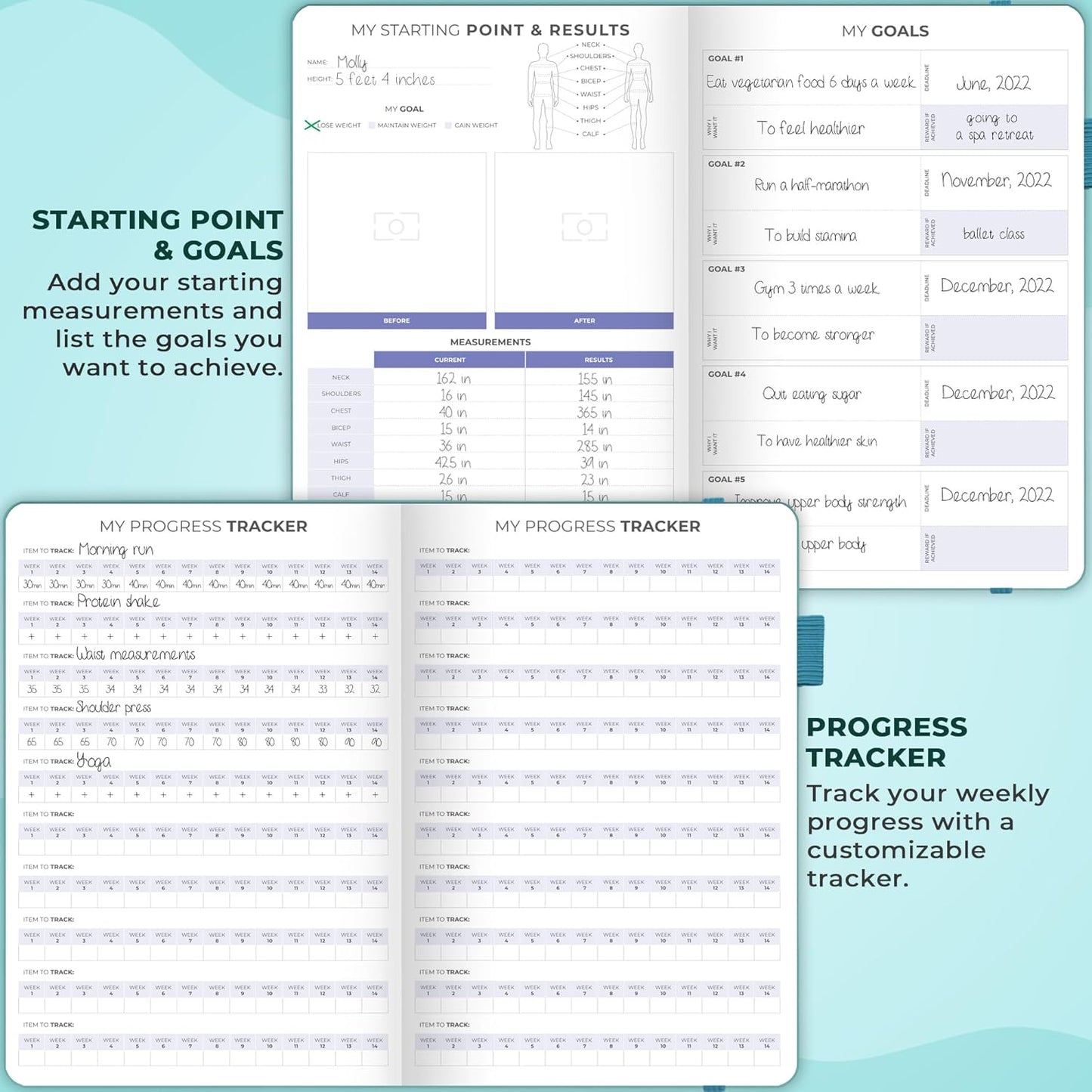Clever Fox Fitness & Food Journal – Nutrition & Workout Planner for Women & Men – Diet & Gym Exercise Log Book with Calendars, Diet & Training Trackers - Undated, A5 Size, Hardcover (Forest Green)