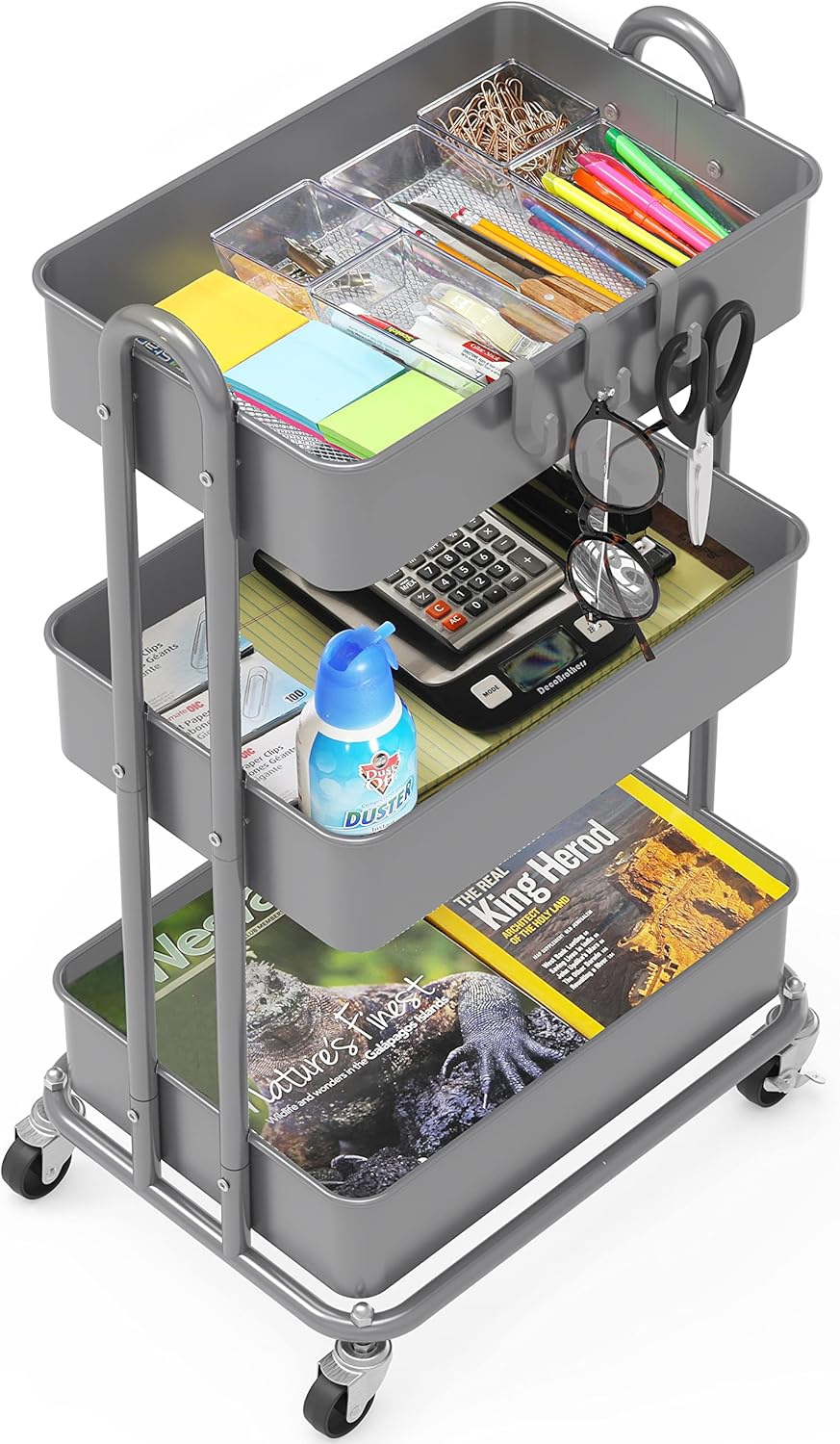 Simple Houseware 3-Tier Heavy Duty Metal Utility Rolling Cart, White