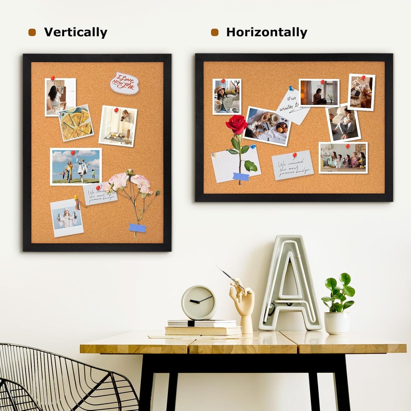 DOLLAR BOSS Bulletin Boards with Linen 1-Pack 16''X 12'' Double-Sided Cork Board for Walls Wood Framed Bulletin Boards, Small Pin Board for Home Kitchen Office Decorative Hanging 10 Pushpins
