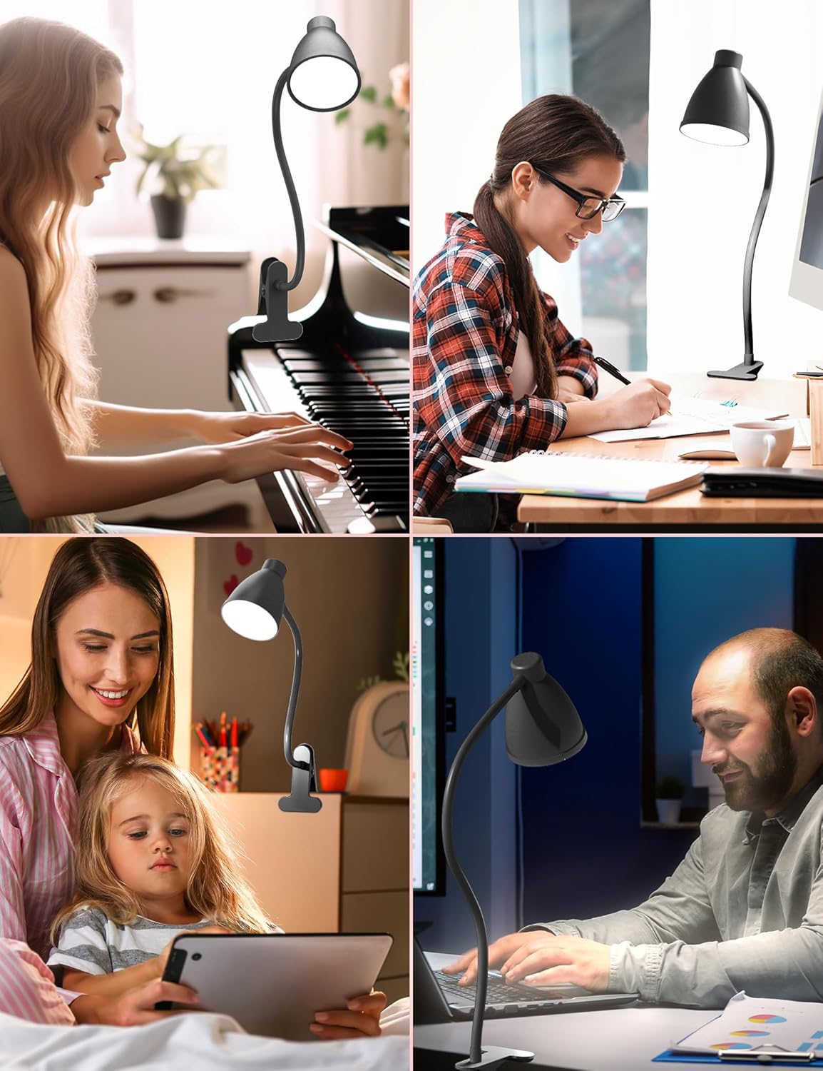 BOHON Clip on Light, 10W 38 LED Desk Lamp with Clamp, 5 Color 10 Brightness Auto Off Timer, Flexible Neck Clip Lamp, Desk Lights for Office Home Bed Bedside Reading, Bright Yellow