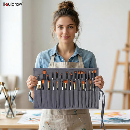Liquidraw 30 Pocket Canvas Paint Brush Holder - Natural | 21" x 18" | Roll Up Brush Storage Pouch | Ideal Case for Paintbrush & Art Tool Storage | Easy to Carry | Also Great for Storing Makeup Brushes