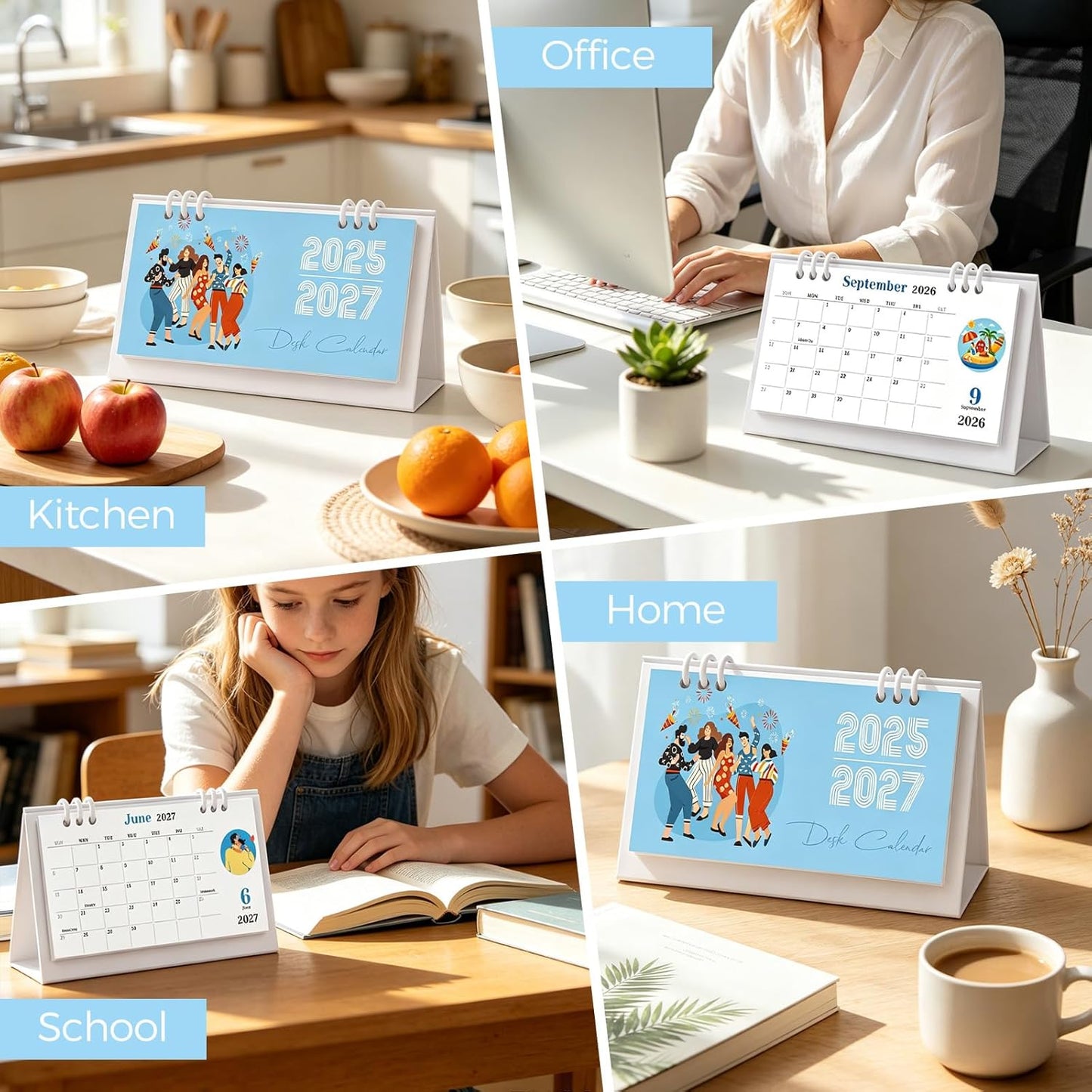 KONVINIT Small Desk Calendar 2026-2027, 6.3" x 3.1", 2026 Desk Calendar - Runs From January 2026 Until December 2027, 24 Months Mini Desktop Calendar for School, Home and Office Supplies
