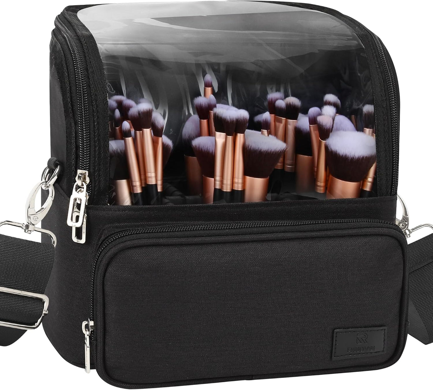 Makeup Brush Bag, Makeup Brush Holder Travel Stand-up Makeup Cup Large Makeup Brush Organizer Case Professional Cosmetic Bag Artist Storage Bag with Adjustable Divider (Large, Black)