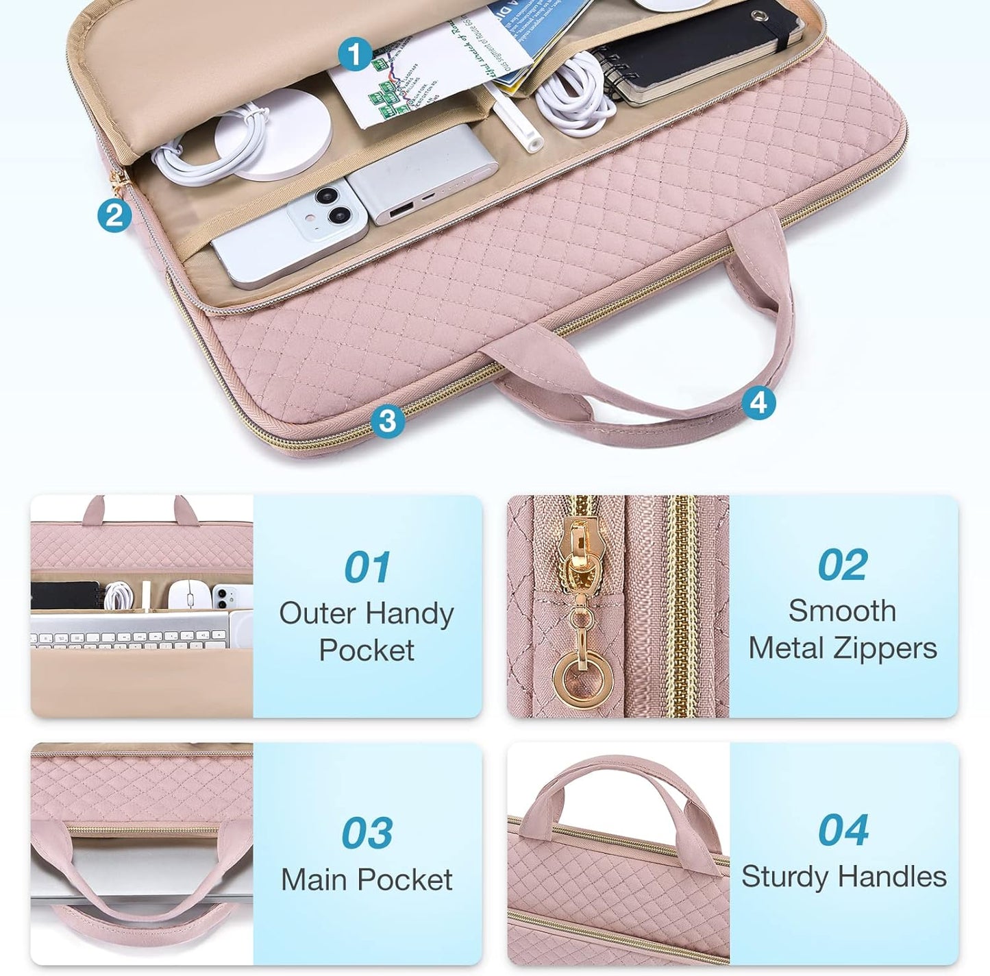 BAGSMART 15.6 Inch Laptop Case Sleeve Compatible with MacBook Pro 16 Inch,15.6 Inch HP,Dell,Acer Aspire,Asus Notebook, Lightweight Laptop Bag for Women with Shoulder Strap,Pocket,Handle, Pink