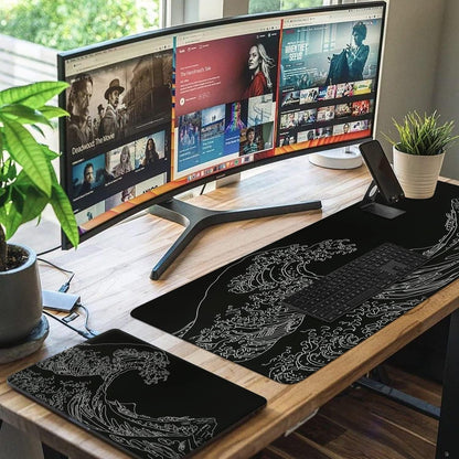 iCasso Desk Cover Mat, Office Mouse Pad, Desk Protector Mat, Extra Large Matt for Desktop,Anti-Slip XXL Big Mousepad with Stitched Edges for Computer Keyboard Retro Black - Colors B