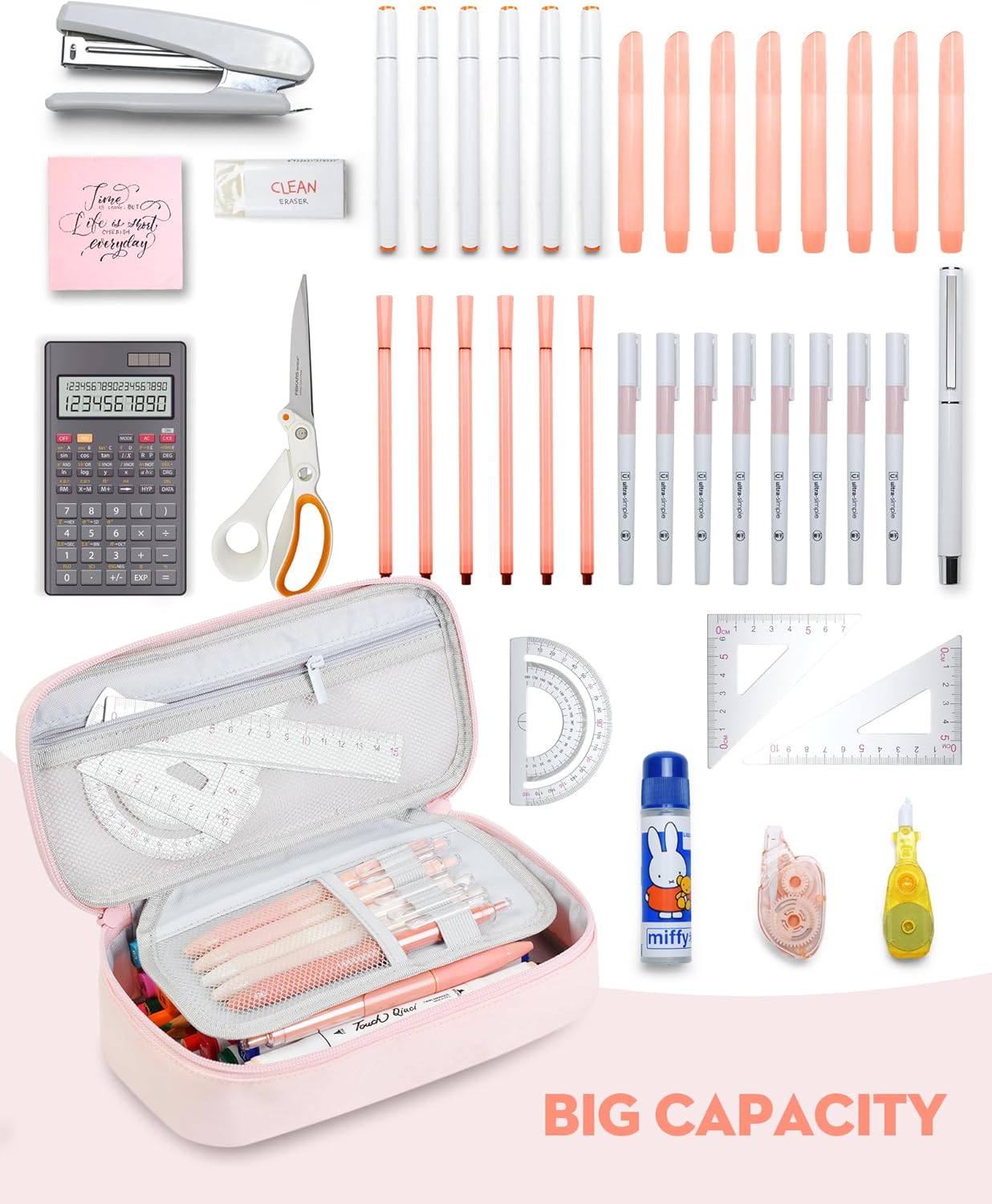 YOKUMA Pencil Case,Large Capacity Pencil Pouch,Aesthetic Zipper Pencil Box, Back to School Supplies for College Student Teen Adults,Travel Essentials,Electronic Cable Organize