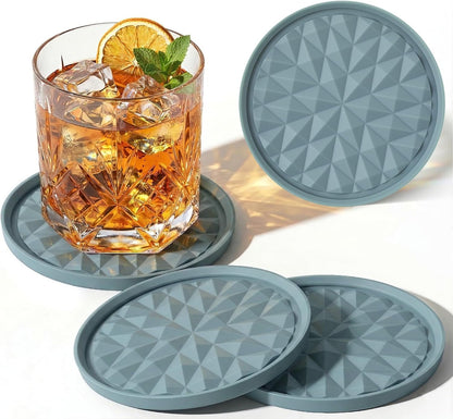 Silicone Coasters for Drinks[4 Pack]- Cup Mat for Tabletop Protection-Non-Slip, Non-Stick, Coffee Table Decor, Great Gift for Any Occasion, Black