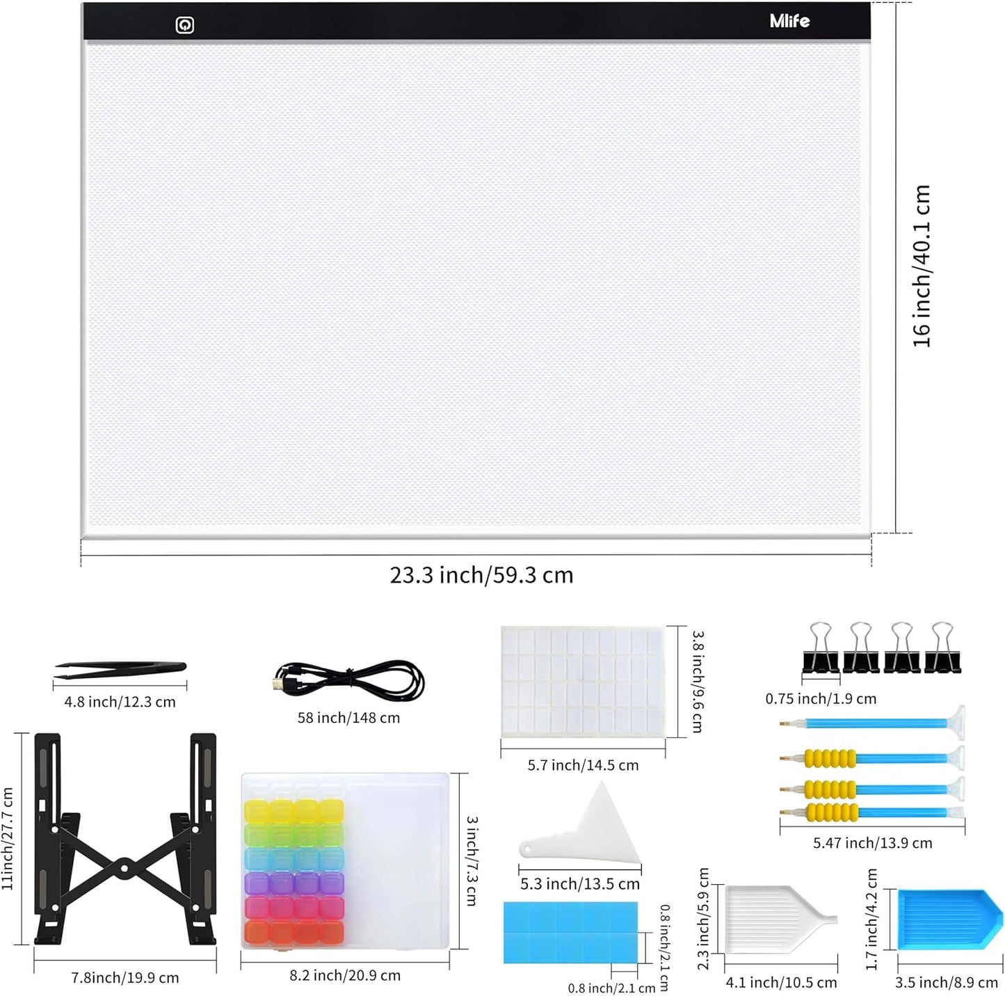 Mlife A2 Light Box Kit for Diamond Painting, Adjustable Brightness Diamond Light Pad for Tracing Pad, Light Board Diamond Art Painting Accessory, Diamond Art Tools for Full Drill