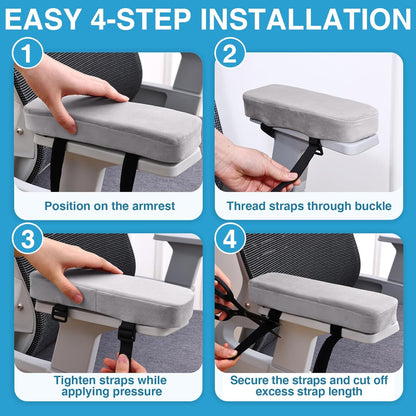 Smiry Ergonomic Office Chair Armrest Pads, Memory Foam Arm Rest Covers, Non-Slip Armrest Cushion with Adjustable Buckles and Straps, Elbow Relief for Desk, Gaming & Wheelchair (Black, Set of 2)