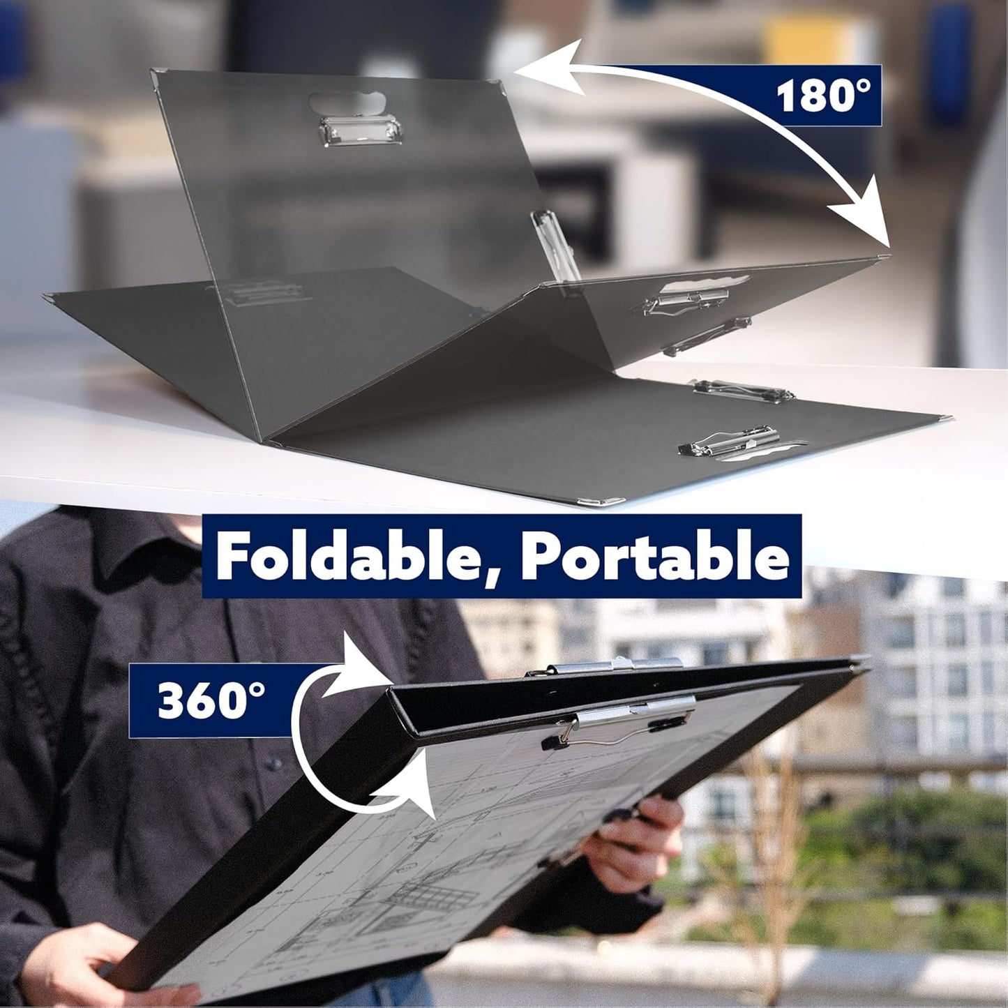 18x24 Clipboard - Foldable 18x24 File Folder & Drawing Board - Folds to 11x17 Clipboard, 4 Clips, Corner Protectors, Portable Art Portfolio, Architecture Folder, 11x17 Binder, Portfolio Binder (Green)