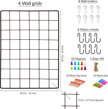 ODOXIA 2 Pack Wire Wall Grid Panel | Photos & Pictures Display Grid Wall Panels | Black, Magnetic & Metal Grid | Photo Grid Wire Board | Hanging Home, Office & Kitchen Decor