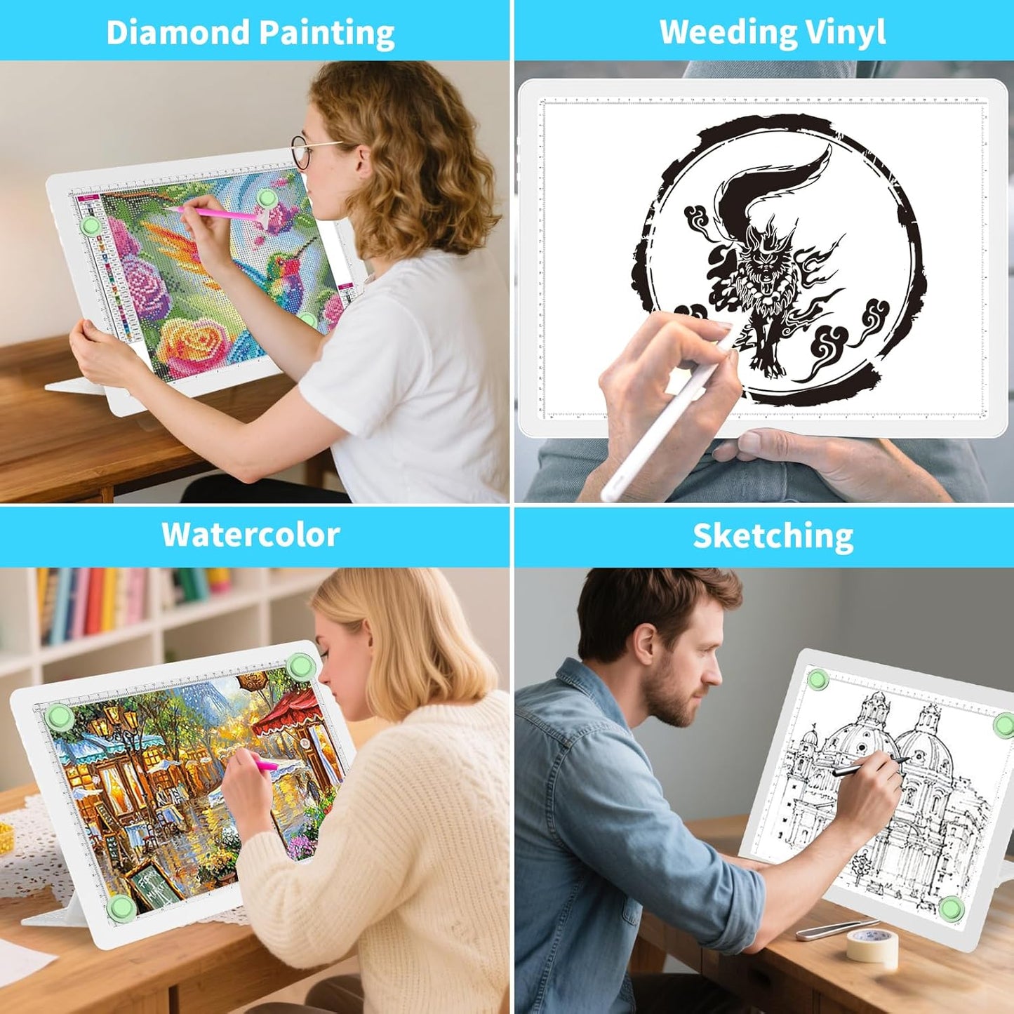 Phylosal Rechargeable A4 LED Light Pad with Built-in Stand, Magnetic Tracing Light Box for Drawing, Diamond Art Light Board with Side Button, Super Bright Light Table for Diamond Painting, Sketching