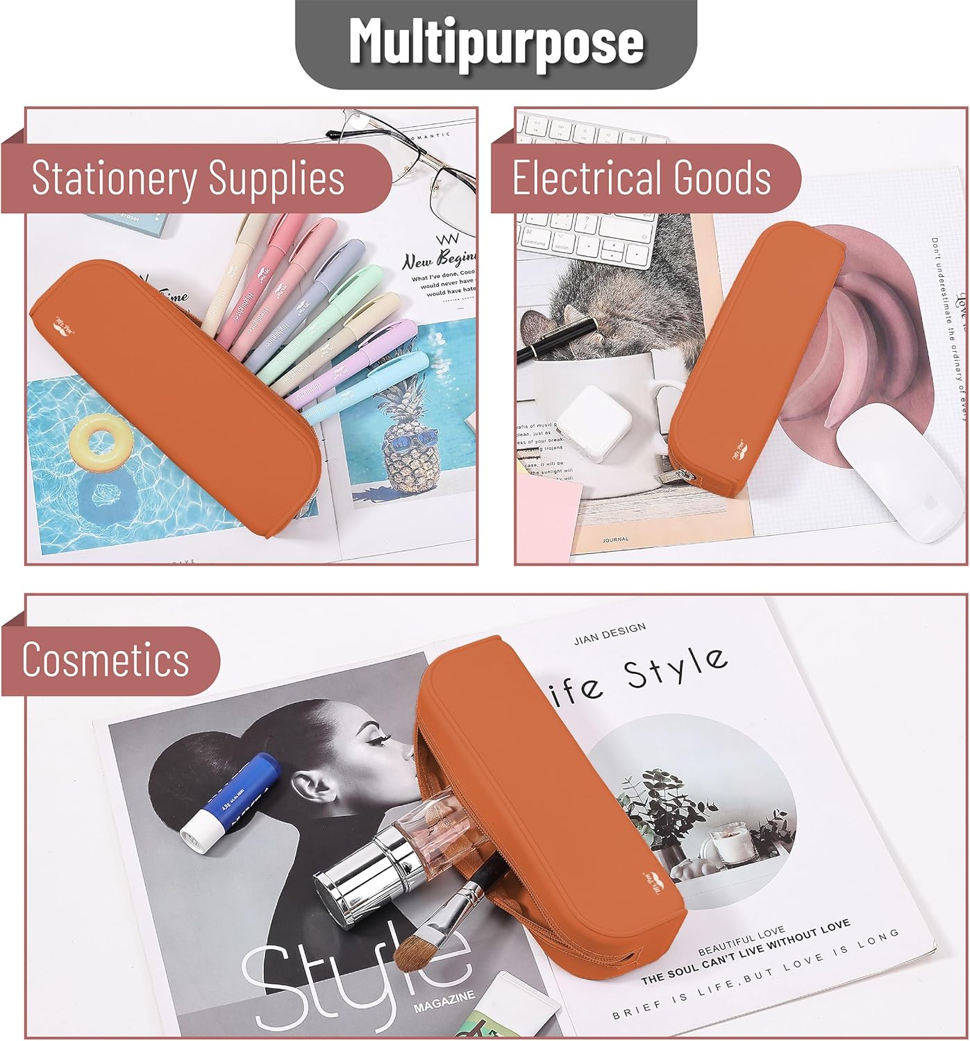 Mr. Pen- Silicone Pencil Case, Aesthetic Pencil Bag for Women, Makeup Pouch, Multifunctional Pouch for Stationery, Cosmetics and Electrical Goods Storage