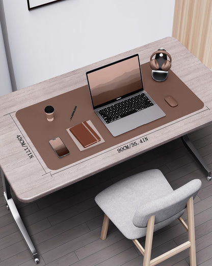 YSAGi Double-Sided Desk Pad, 31.5"x15.7"Leather Desk Mat, Eco Cork Desk Pad Protector,Large Mouse Pad,Waterproof Desk Blotter for Office/Home(Coffee)