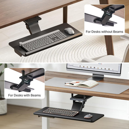 PEGZONE Keyboard Tray Under Desk with Storage Drawer, Height Adjustable Keyboard Tray Slide Out Swivel Tilt, Ergonomic Under Desk Mount Keyboard & Mouse Holder for Gaming Home Office, 25x11'', Black