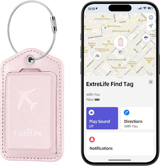 Luggage Tags, Works with Apple Find My, Leather Luggage Tag for Suitcases, Travel Tags, Bag Tag for Backpacks, Suitcase Tag with Privacy Flap, Anti-Lost Smart Luggage Tracker, Travel Essentials, Black