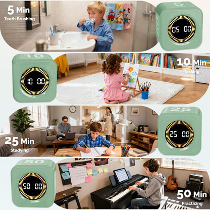 KADAMS Visual Timer for Kids - Pomodoro Timer Cube 5/10/25/50 Min Rotating Visual Countdown Time Management Tool for Toddler Focus ADHD School Classroom Study Homework Productivity - Green