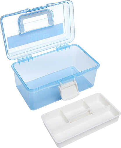 MyGift 10 Inch Plastic Storage Box with Removable Tray, Blue Craft Organizer and Art Storage Box, Multipurpose Storage Container for Tools, Playdoh, Bead, Sewing, Medicine, Tackle, Art Supply