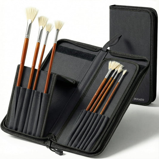 DUGATO Short Paint Brush Holder & Organizer 5.4x10.7 Inches, Blue Canvas Bag for Brushes up to 9.3" Length, Case with 15 Slots, Artist Brush Carrying Case (Brush Not Included)