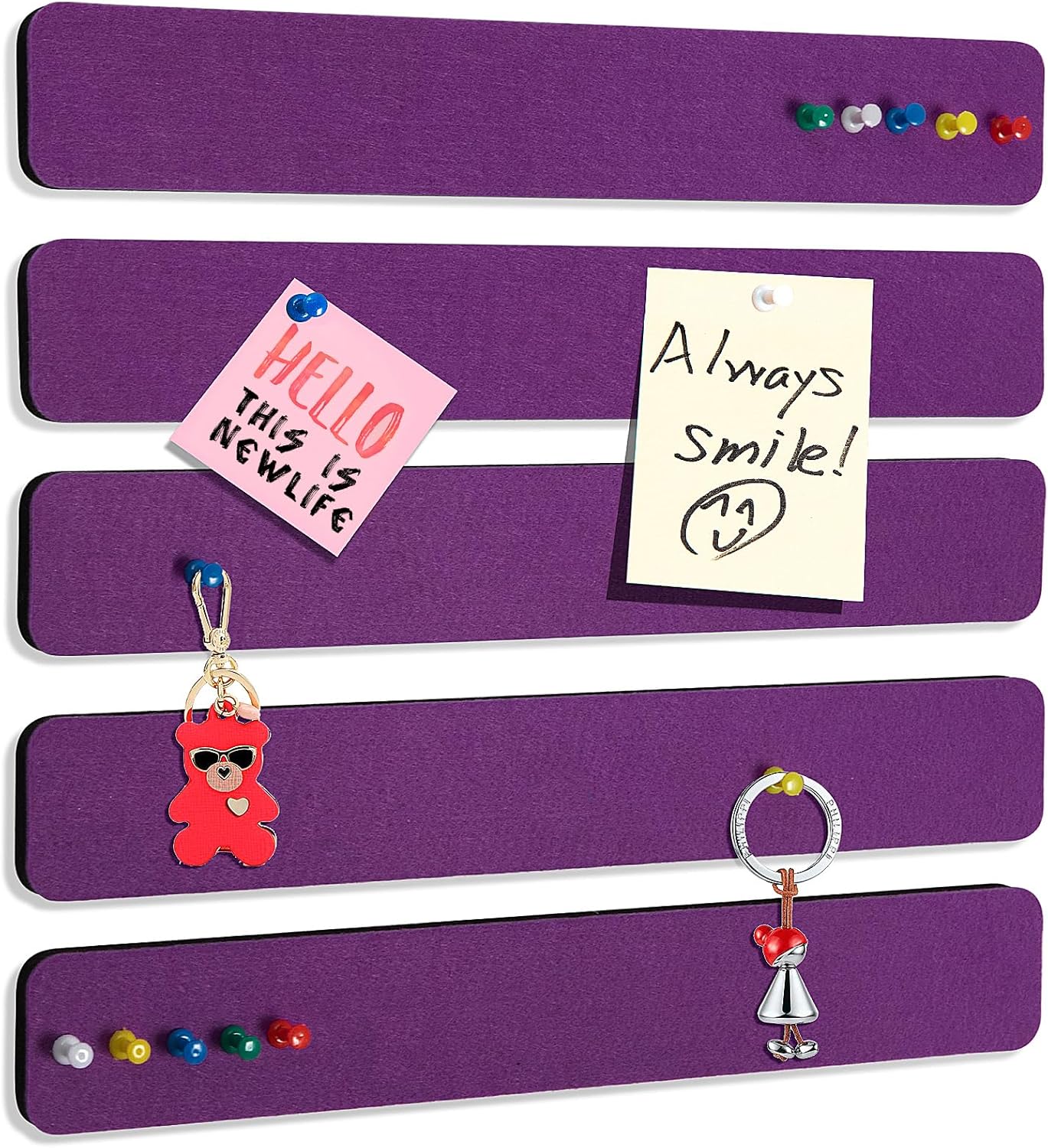 Felt Pin Board Bar Strips Bulletin Board for Bedrooms Offices Home Wall Decoration, Notice Board Self Adhesive Cork Board with 35 Push Pins for Paste Notes, Photos, Schedules