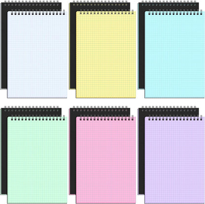 Engrowtic 6 Pack Graph Paper Spiral Notepad A5 Top Wirebound Notepad Grid Notebook Steno Pad Memo Notebook Grid Paper 140 Pages for Writing Sketching Drawing Office Supply (Black)