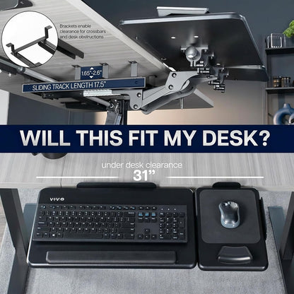 VIVO Adjustable 27 x 12 inch Under Desk Keyboard Tray with 2-Part Tilting Design, Ergonomic Under Table Mount with Padding, Black, Mount-KBTM1