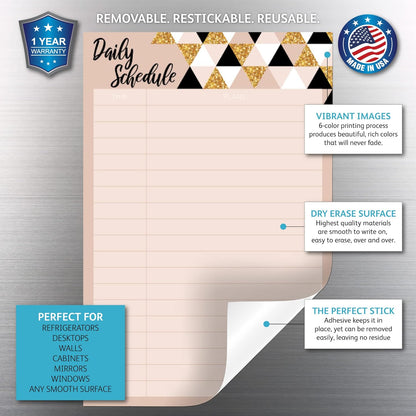 Dry Erase Daily Schedule Planner Sticker Decal by Glassboard Studio | Removable & Reusable | Magnetic Fine-Tip Marker Included (9 x 12 inches, White)