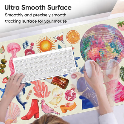 Pink Desk Mat, Leather Desk Pad Blotter Protector, XXL Large Mouse Pad,Computer Laptop Mouse Pads for Desktop,Waterproof Writing Anti-Slip Mousepad for Office and Home I Colorful Stickers